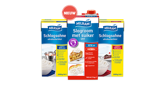 3 pakjes slagroom, slagroom met suiker in het midden